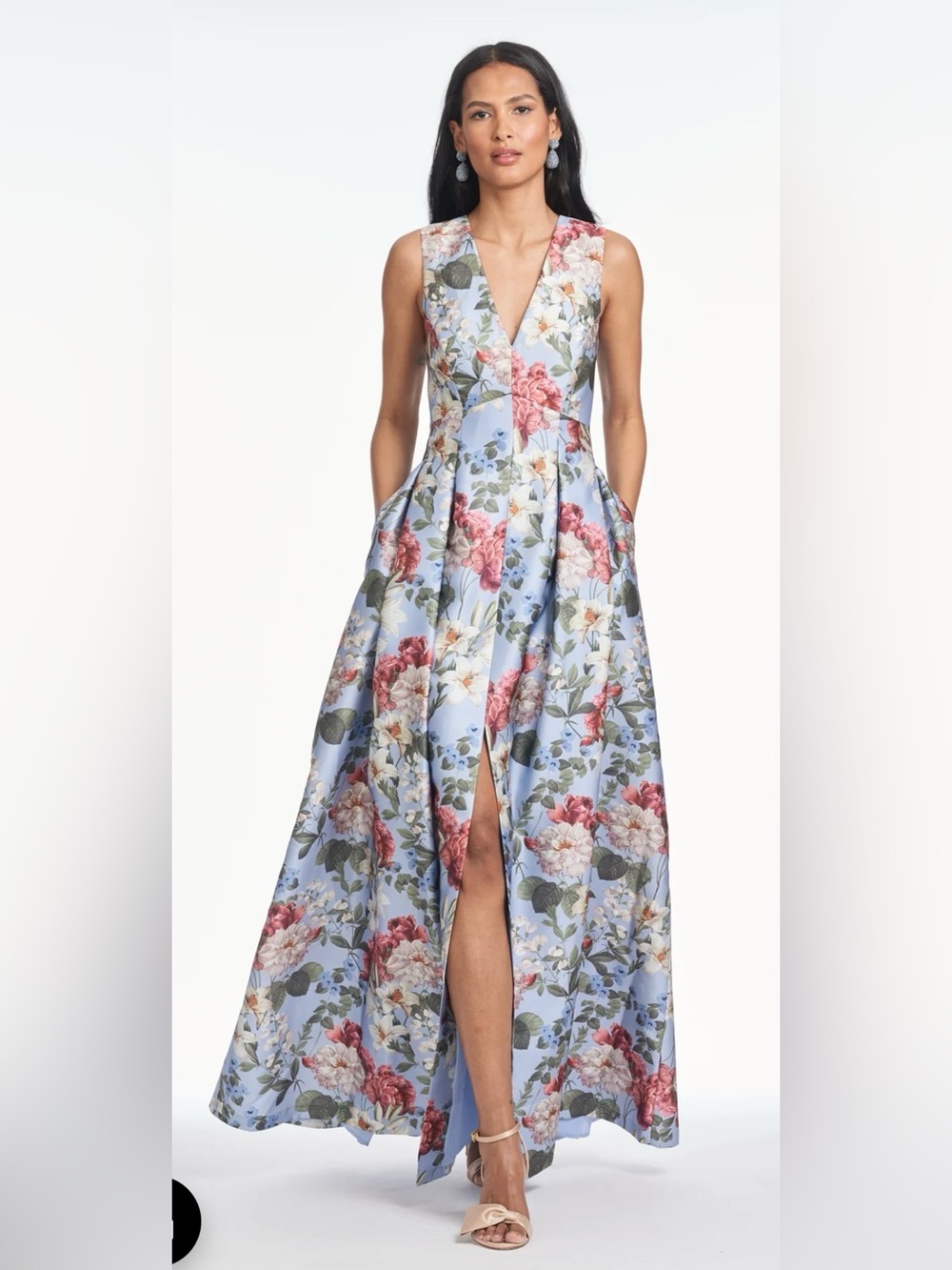 Sachin & Babi Brooke blue floral mikado lined gown,  size 10